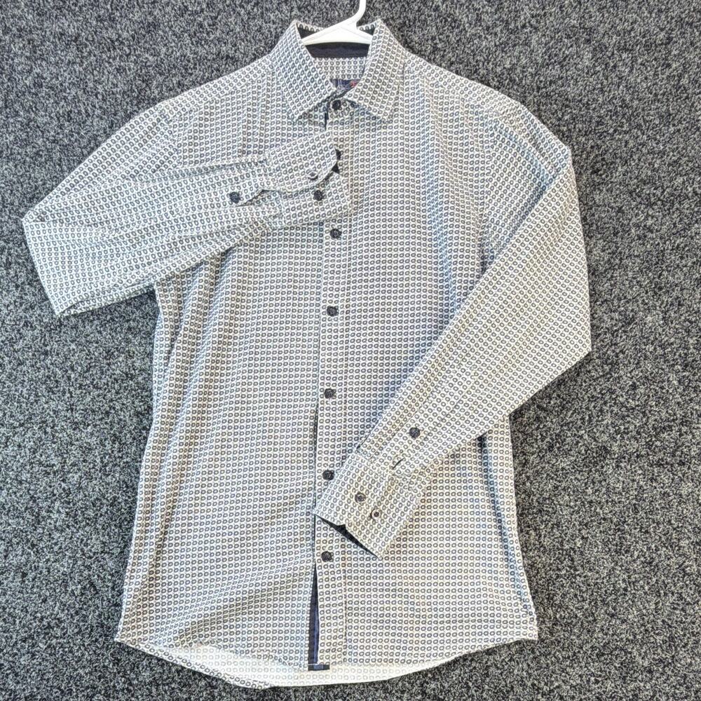 English Laundry Men's S Blue/White Geometric Woven Cotton L/S Point Collar